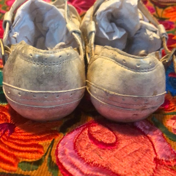 Pretty White & Gold Spattered Leather Strappy Flats - Picture 5 of 7